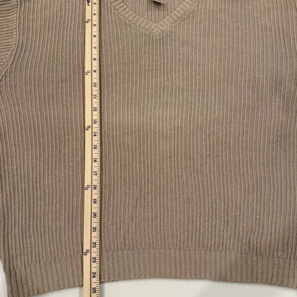 Eddie Bauer Men’s Tan Ribbed V-Neck Sweater Linen Cotton Blend Size L Vintage